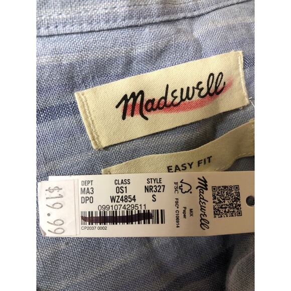 Madewell Easy  Shirt  Linen Short Sleeve Dusty Pool NWT S - Picture 8 of 9